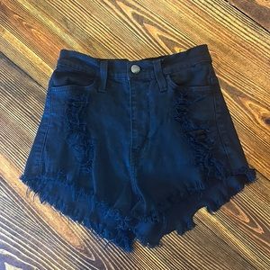 Vibrant Women’s S Black Distressed Ripped High Waisted Black Denim Shorts
